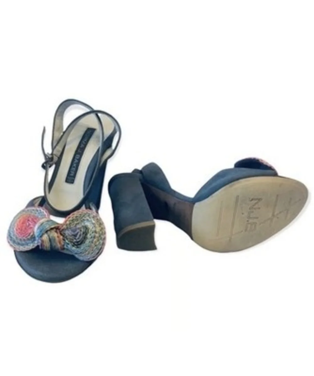 Norma J Baker Genuine Leather Suede Peep Toe Sandals Blue Block Heel 5.5 Floral